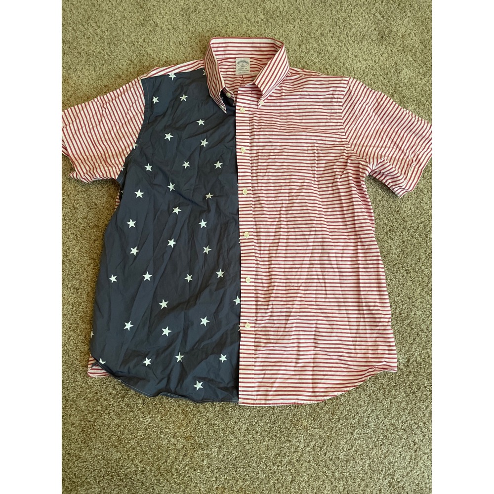 Brooks Brothers Men Button Down Shirt XL Red White Blue Stars Stripes Regent Fit